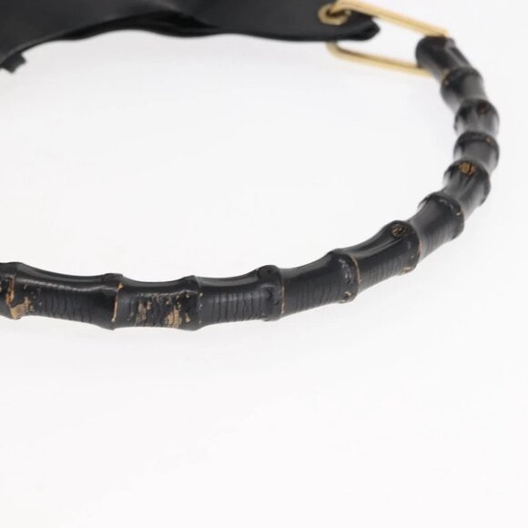 GUCCI Bamboo Shoulder Bag Leather Black Gold - Picture 9 of 15